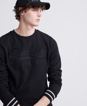 Superdry Vintage Logo Embroidered Loopback Crew Férfi Pulóver Fekete | ZTLRA3046